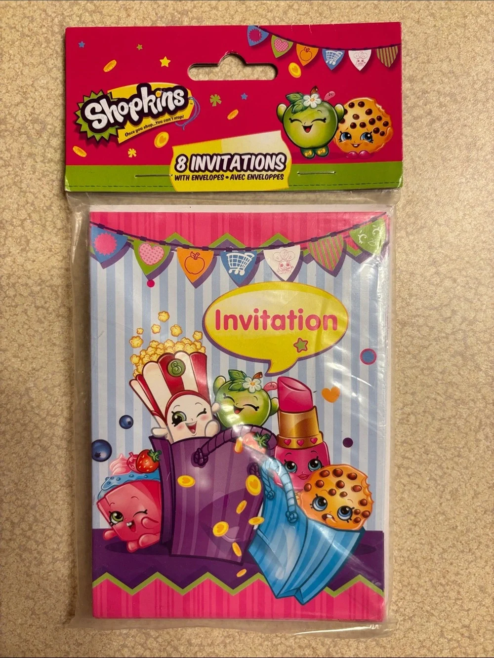 Shopkins Pink Party Decorations and Invitations- 5 packs assortment